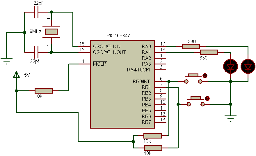 PIC16F84A read inputs example circuit