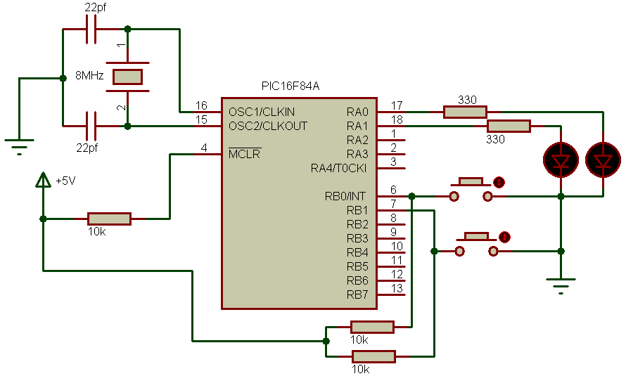 PIC16F84A LED blink using push button - CCS C compiler