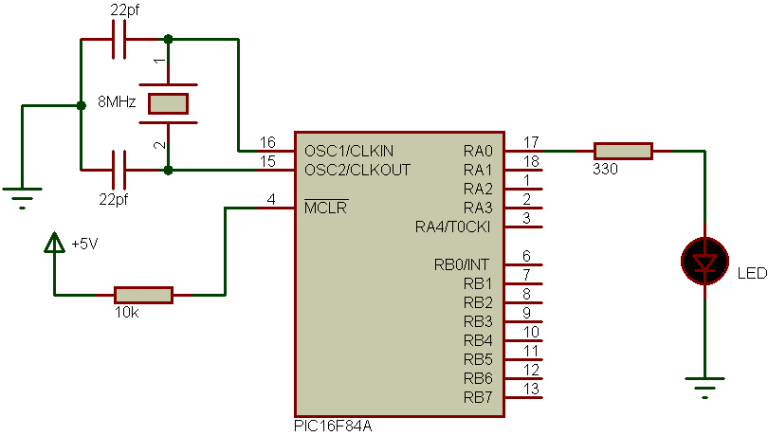 PIC16F84A LED blink example with CCS C compiler