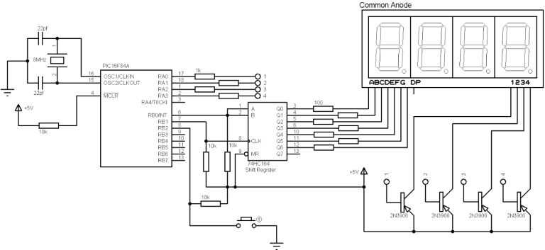 PIC16F84A and 7-Segment Display with Shift Register - CCS C