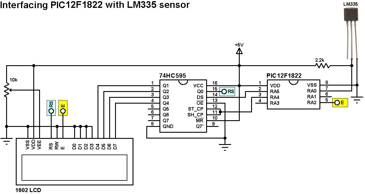 PIC12F1822 + 1602 LCD + LM335 Temperature Sensor