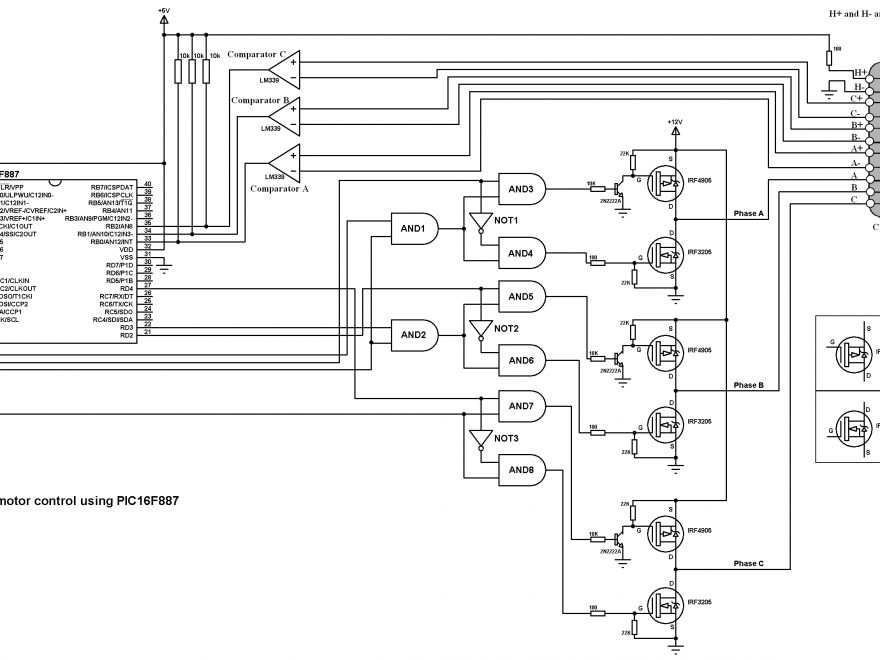 PIC16F887 BLDC motor control CD-ROM circuit