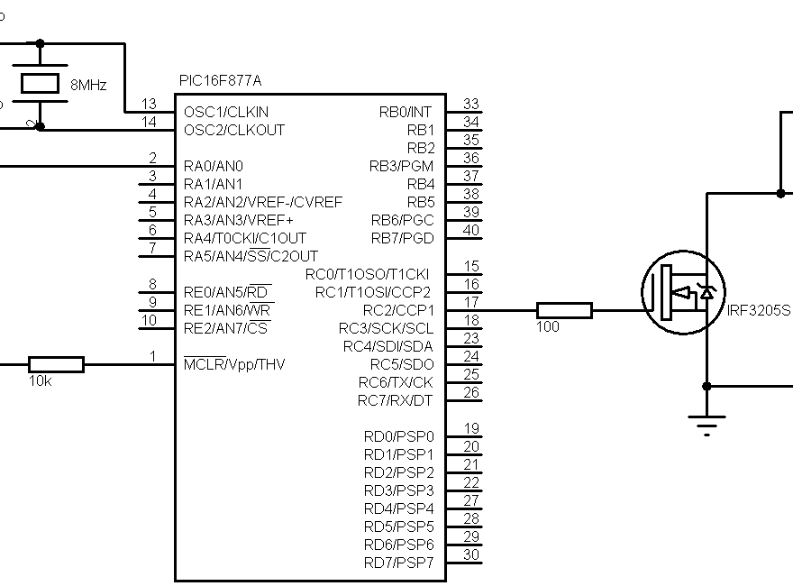 PIC16F877A DC motor speed control circuit