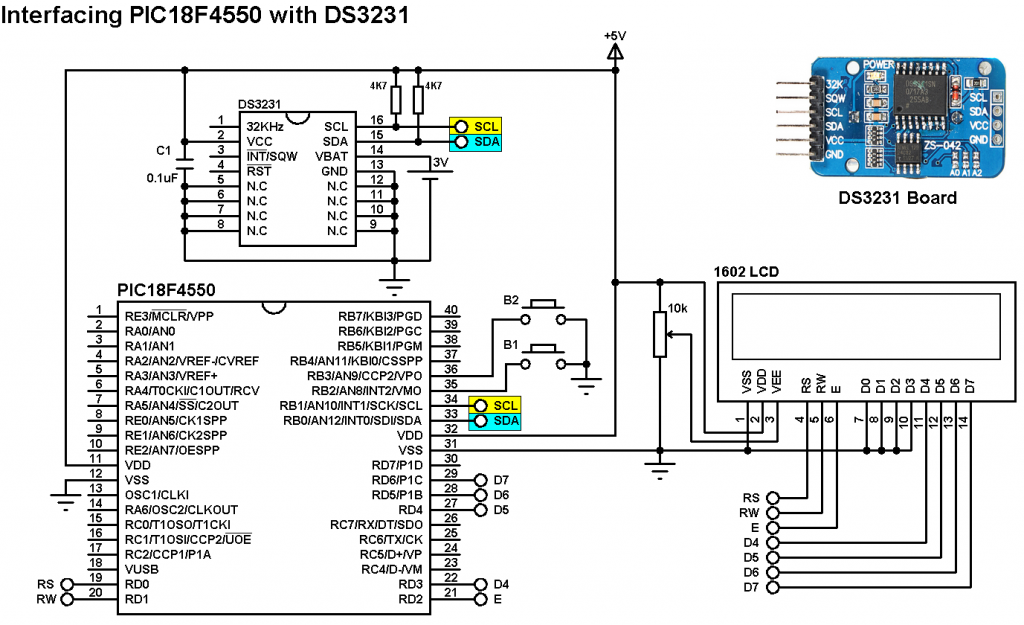 Real time clock & calendar with PIC18F4550 and DS3231 CCS C