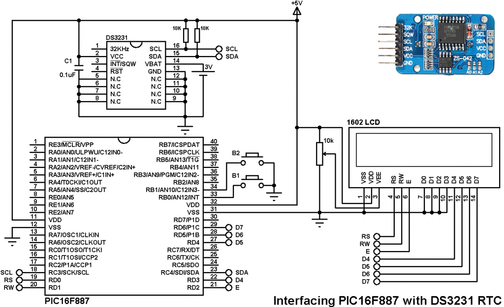 PIC16F887 DS3231 circuit