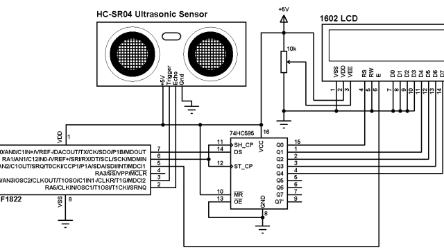 Distance meter with PIC12F1822 and HC-SR04 circuit