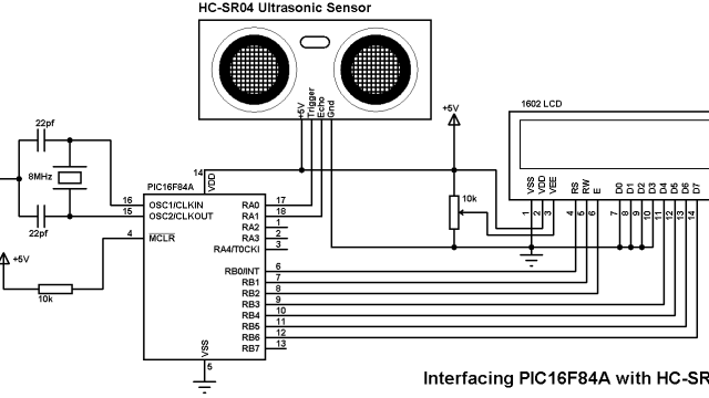 PIC16F84A HC-SR04 ultrasonic sensor circuit