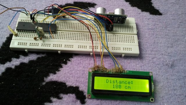 PIC16F877A HC-SR04 Ultrasonic sensor interfacing hardware circuit