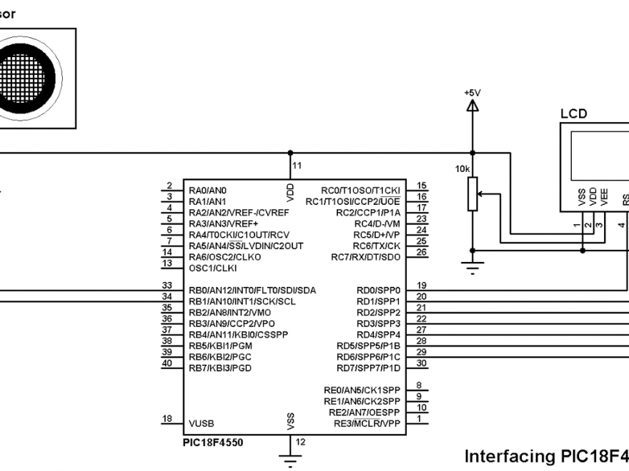 PIC18F4550 HC-SR04 ultrasonic sensor circuit