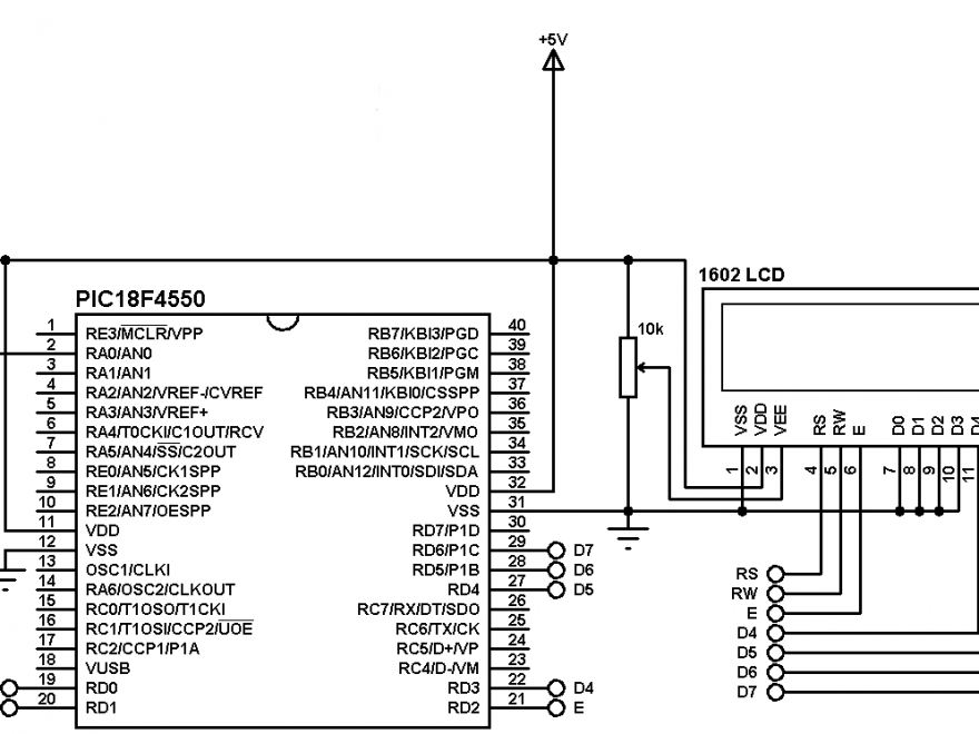 PIC18F4550 LM335 temperature sensor circuit