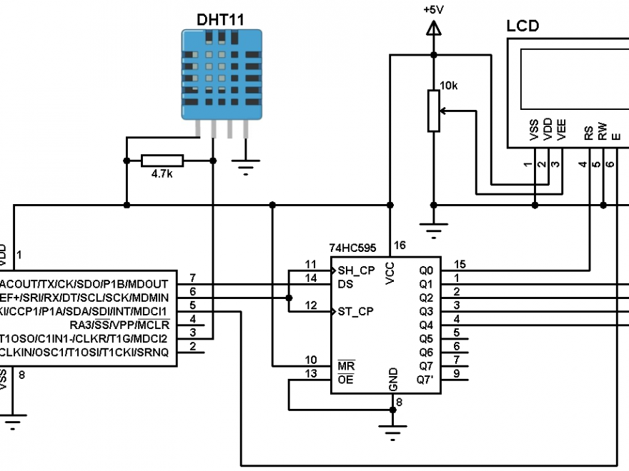 PIC12F1822 DHT11 humidity and temperature sensor circuit