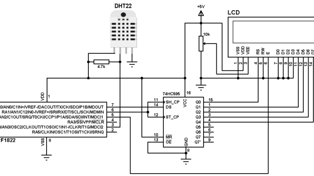 PIC12F1822 DHT22 sensor and 1602 LCD circuit