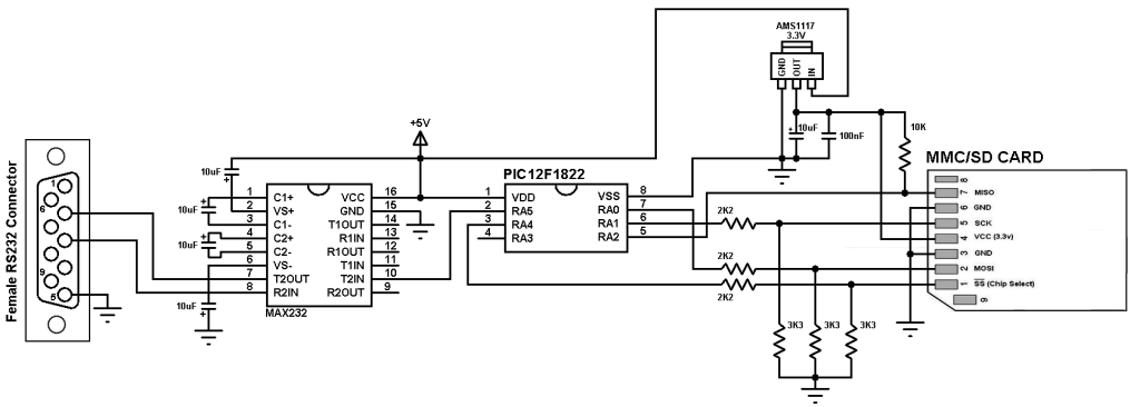 PIC12F1822 SD card interfacing circuit
