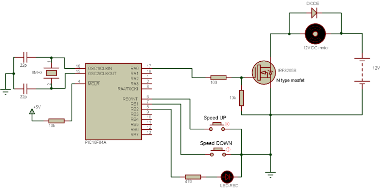 DC motor speed control using PIC16F84A and CCS C compiler