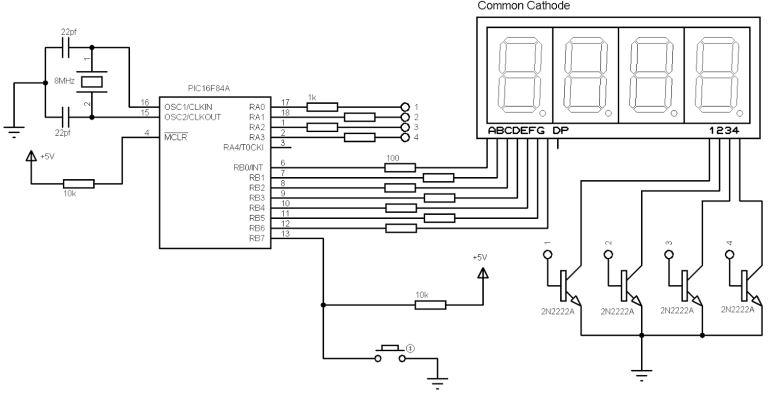 PIC16F84A 7-Segment Display Example - 4-Digit Digital Counter