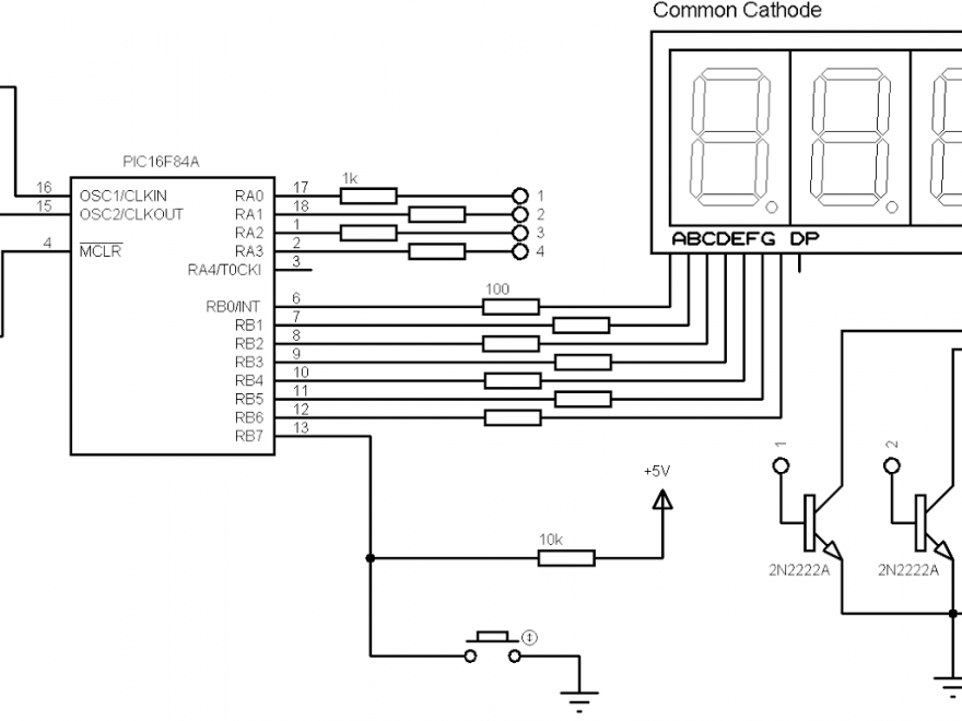 PIC16F84A 7 segment display common cathode circuit