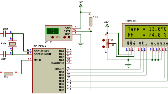 PIC16F84A DHT11 RHT01 humidity and temperature sensor proteus