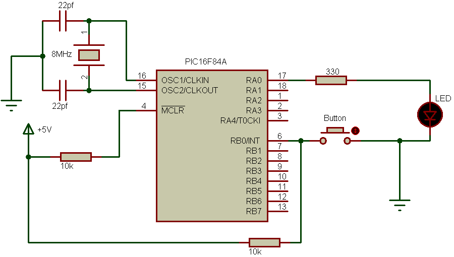 PIC16F84A LED blink example with CCS C compiler