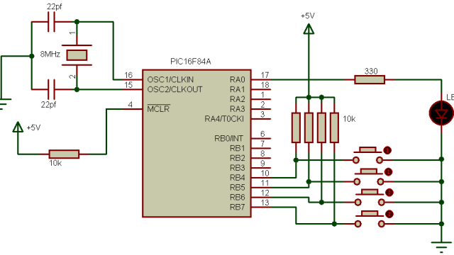 PIC16F84A PORTB interrupt on change circuit