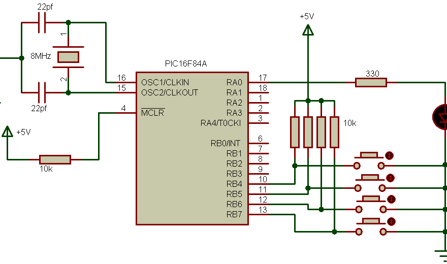 PIC16F84A PORTB interrupt on change circuit
