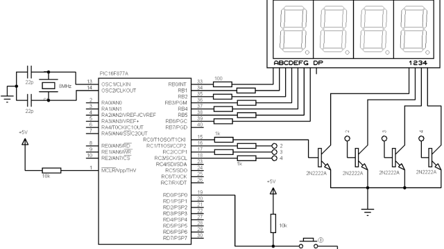 PIC16F877A 7-segment display common cathode circuit