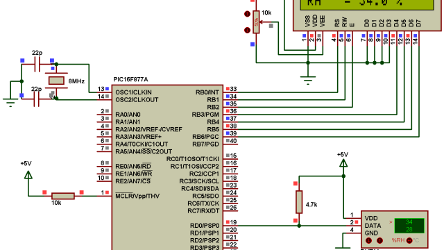 PIC16F877A DHT11 sensor interfacing circuit