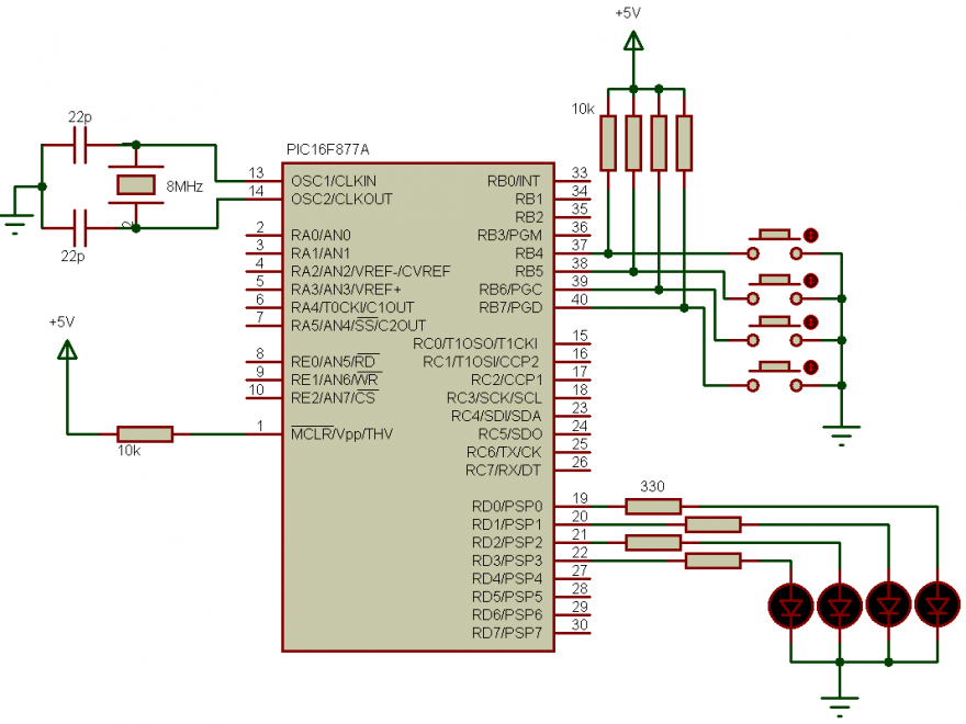 PIC16F877A PORTB interrupt on change circuit