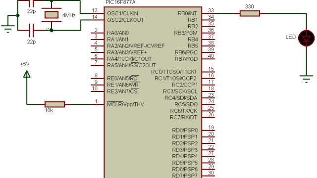 PIC16F877A Timer0 module interrupt example circuit