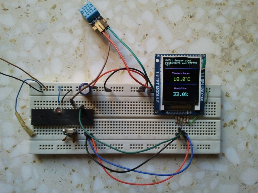 PIC16F877A ST7735 TFT DHT11 sensor hardware circuit