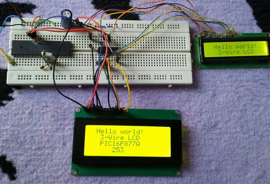 PIC16F877A interface with 3-wire LCD hardware circuit