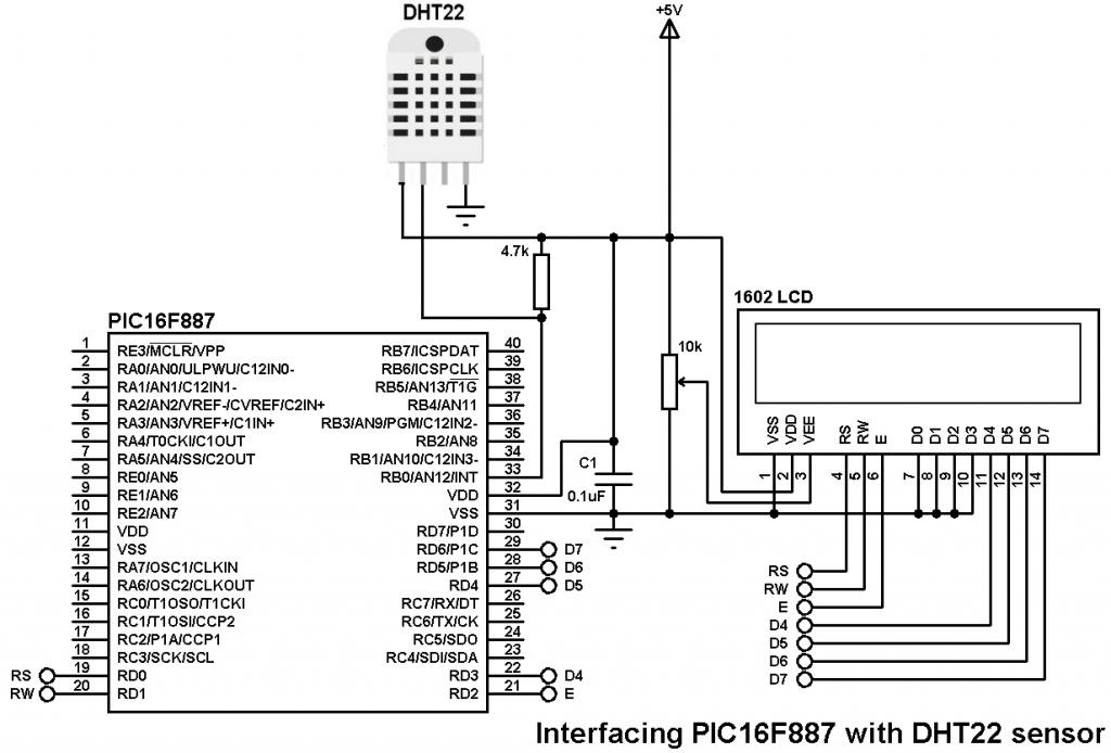 PIC16F887 DHT22 sensor circuit