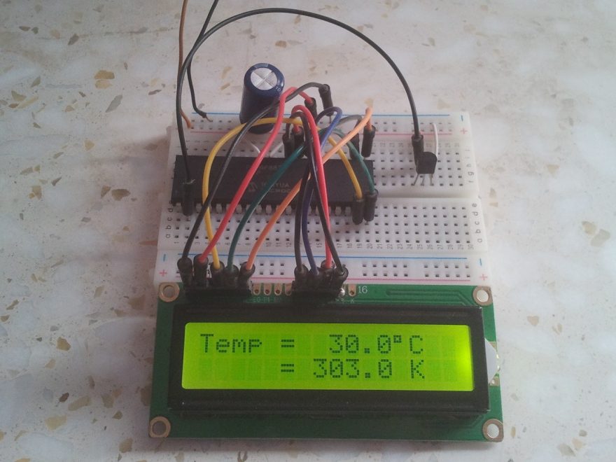 PIC16F887 LM335 temperature sensor hardware circuit