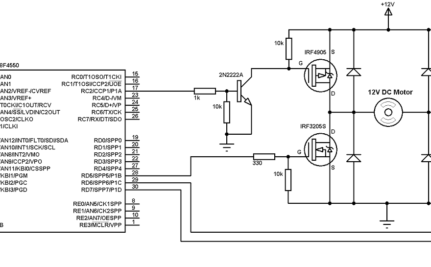 PIC18F4550 DC motor speed direction control circuit