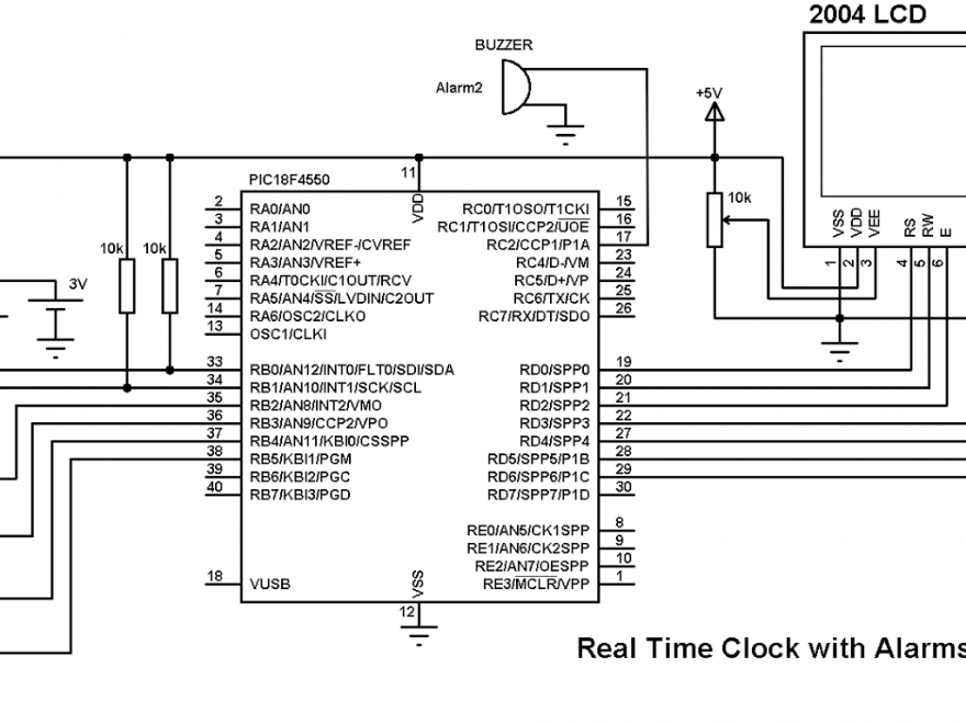 PIC18F4550 DS1307 RTC alarms circuit