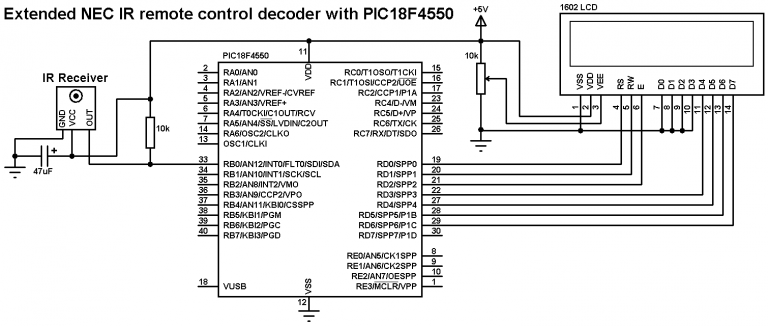 Extended NEC remote control decoder with PIC18F4550 - CCS C