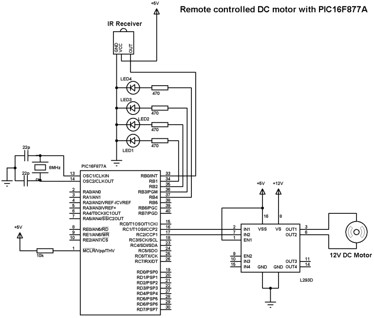 Remote controlled DC motor using PIC16F877A and CCS C