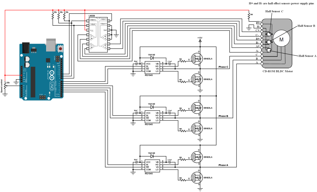 Sensored brushless DC motor control with Arduino