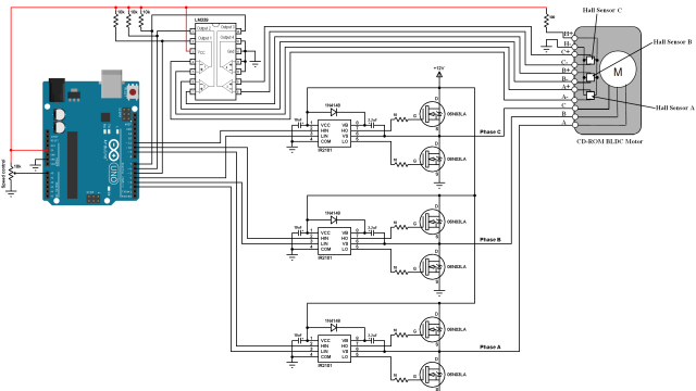 Arduino brushless DC motor control circuit IR2101