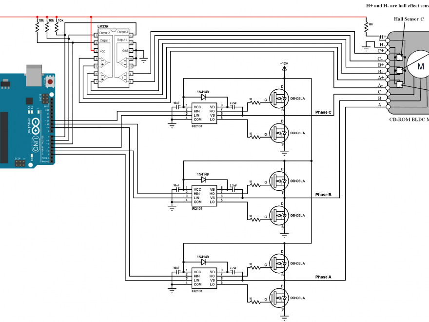 Arduino brushless DC motor control circuit IR2101