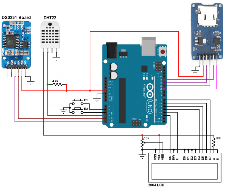 Arduino datalogger with SD card, DS3231 and DHT22 sensor