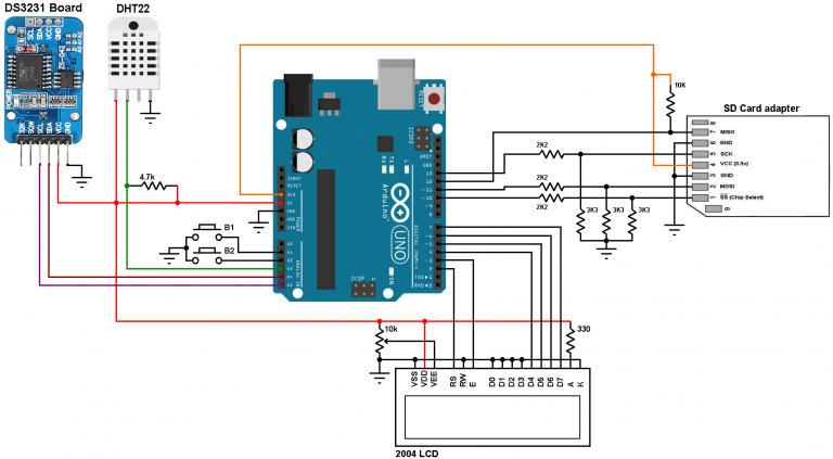 Arduino datalogger with SD card, DS3231 and DHT22 sensor