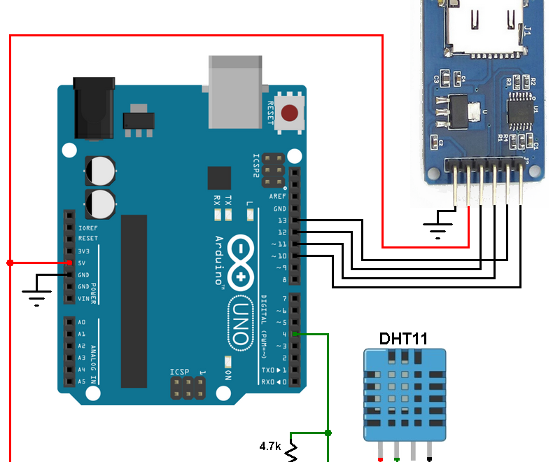 Arduino sd card dht11 datalogger microsd card module