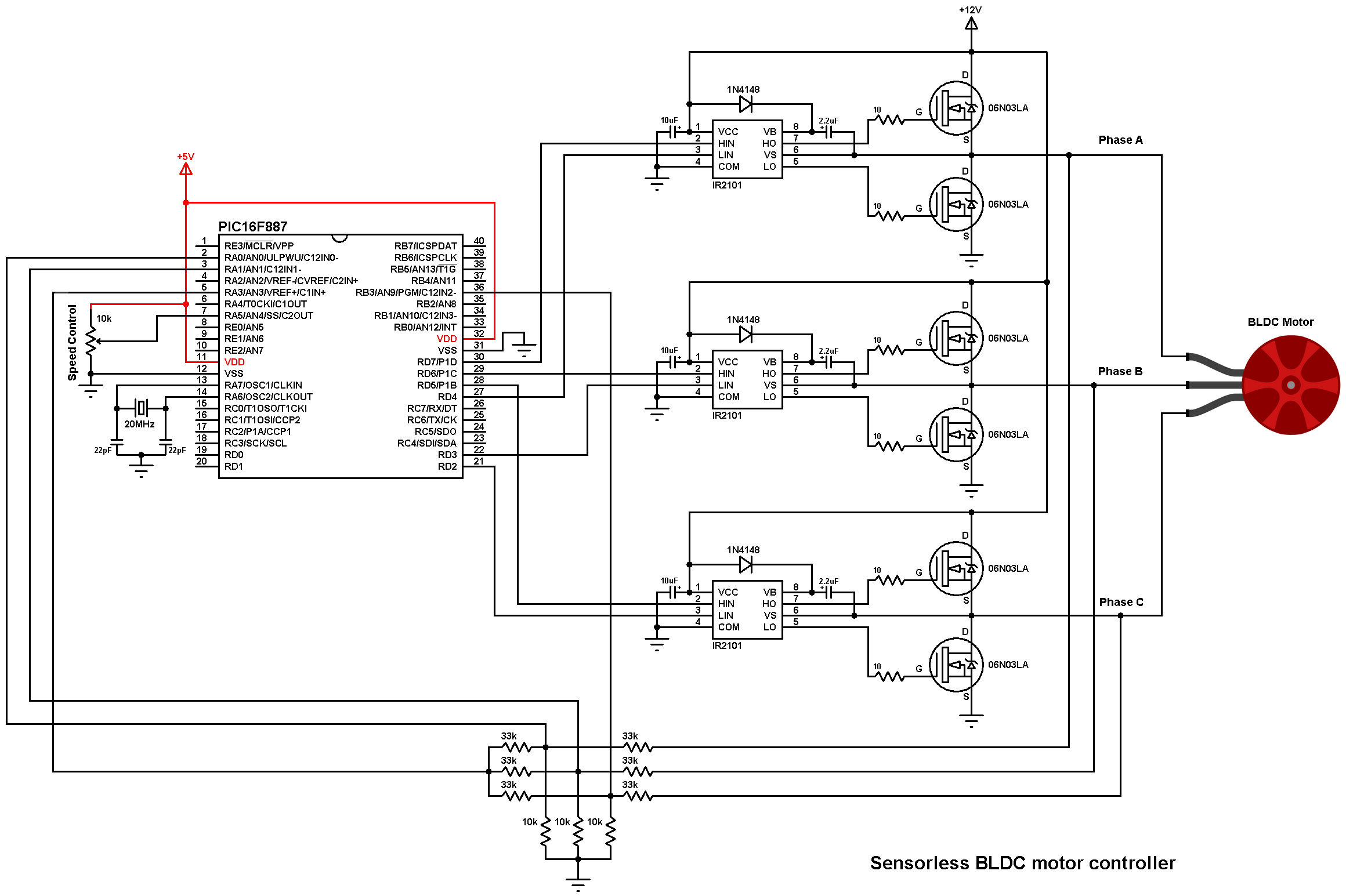 Brushless DC motor control with PIC16F887 microcontroller