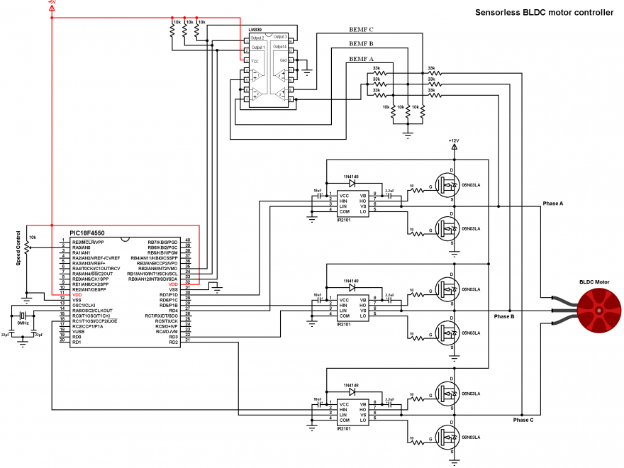 Sensorless BLDC Motor Controller With PIC18F4550 Microcontroller