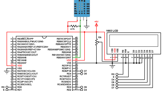 mikroc dht11 sensor circuit with PIC16F887
