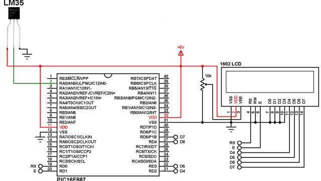 LM35 mikroC with PIC microcontroller circuit