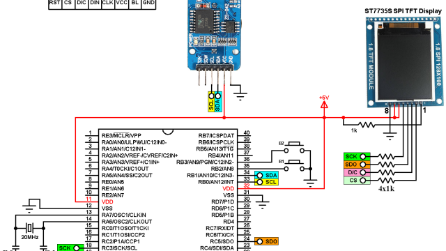 PIC16F887 DS3231 ST7735S color TFT circuit