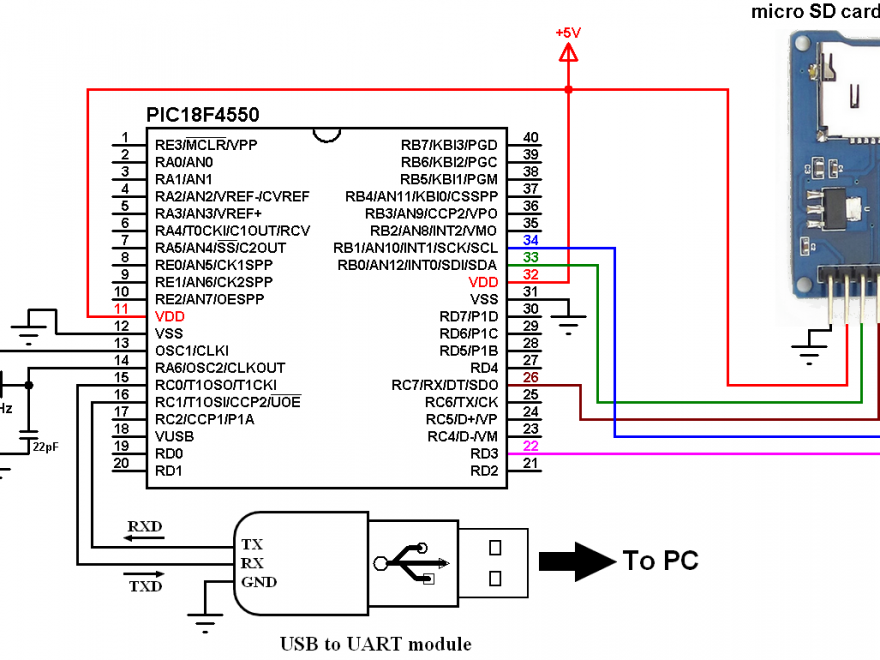 PIC18F4550 SD card read and write files with micro sd card module