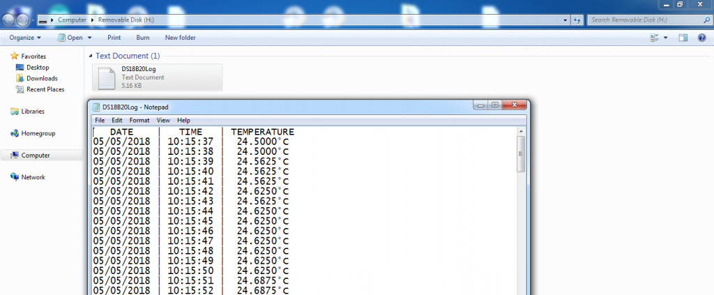 DS18B20 datalogger result