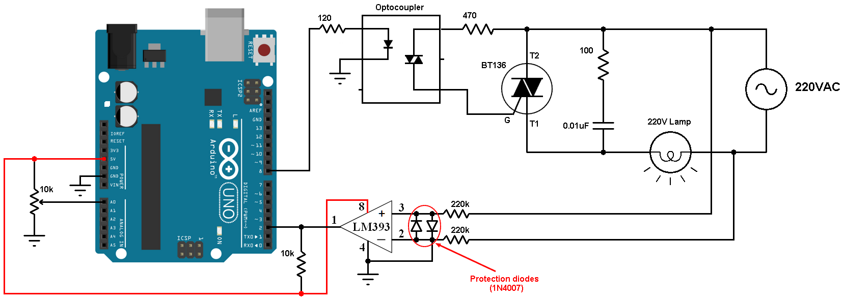 220V AC Lamp dimmer with PIC16F877A and TRIAC - Simple Circuit